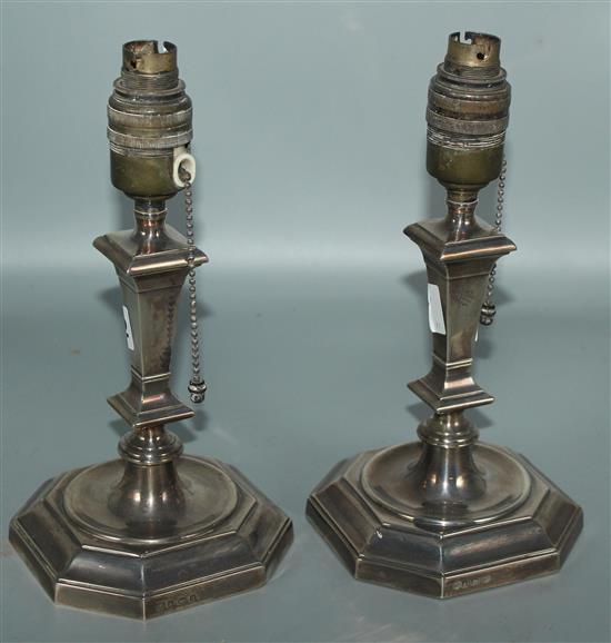 Pair George V silver mounted table lamps